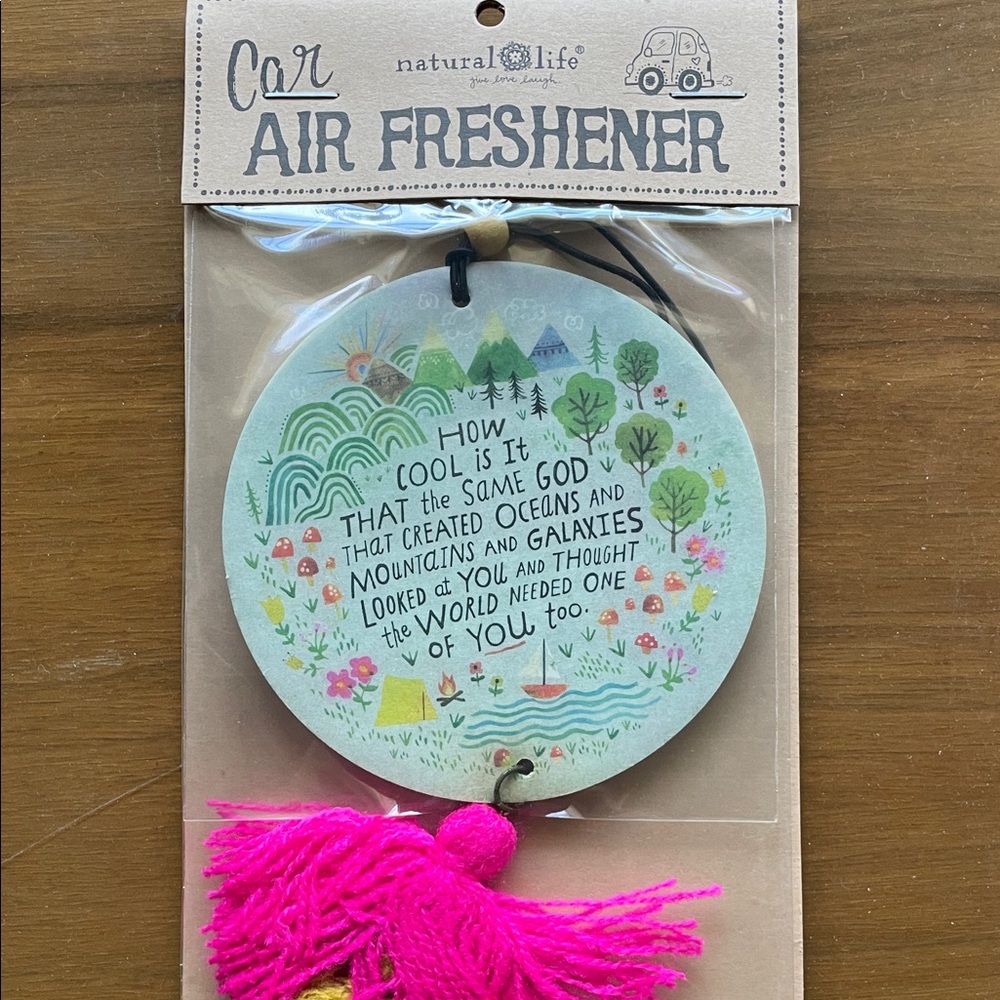 Natural Life Car Air Freshener with Pink Tassel